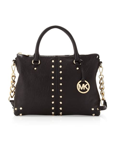 black leather michael kors purse|michael kors black studded handbag.